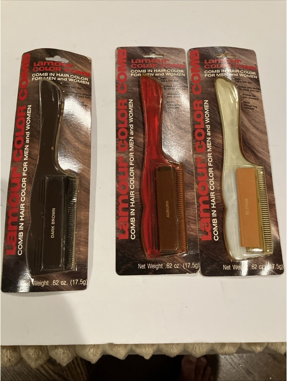 Lot Of 3 70’s Vintage Lamour Color Comb - Comb In Hair Color For Men & Women NEW
